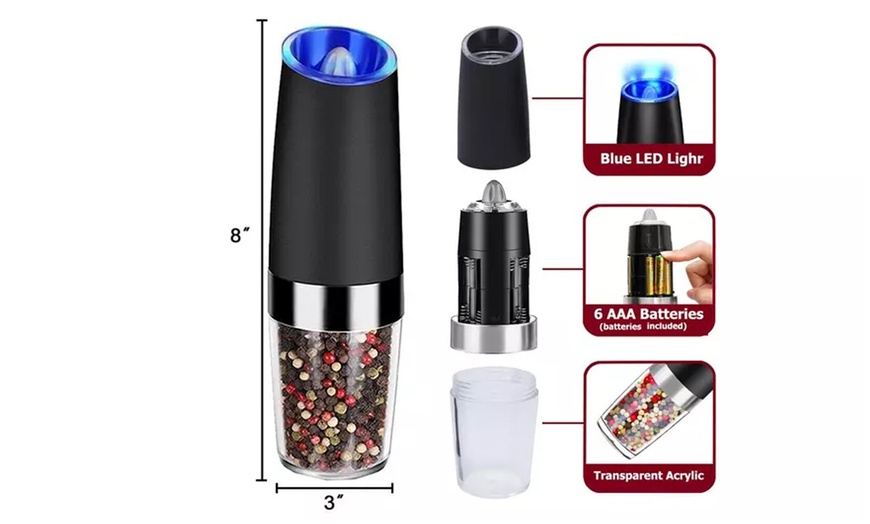 Image 7: ItBelongs2U Electric Gravity Salt and Pepper Mill Automatic Spice Grinder Shaker