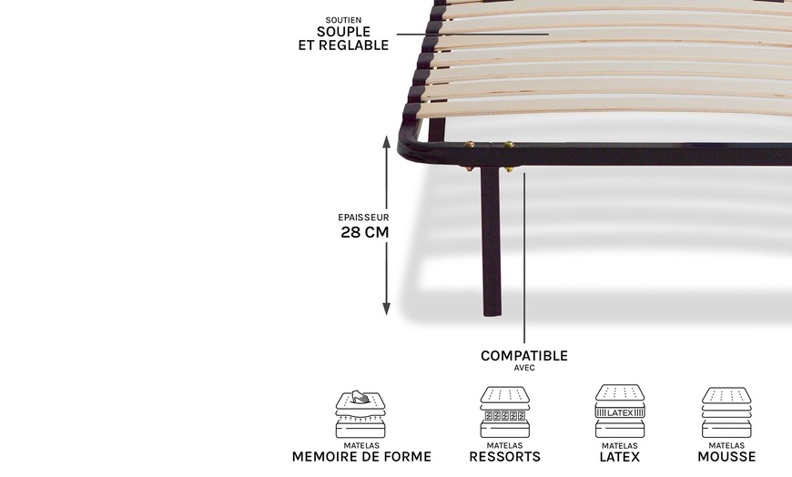Image 10: Sommier cadre à lattes morphologiques en métal