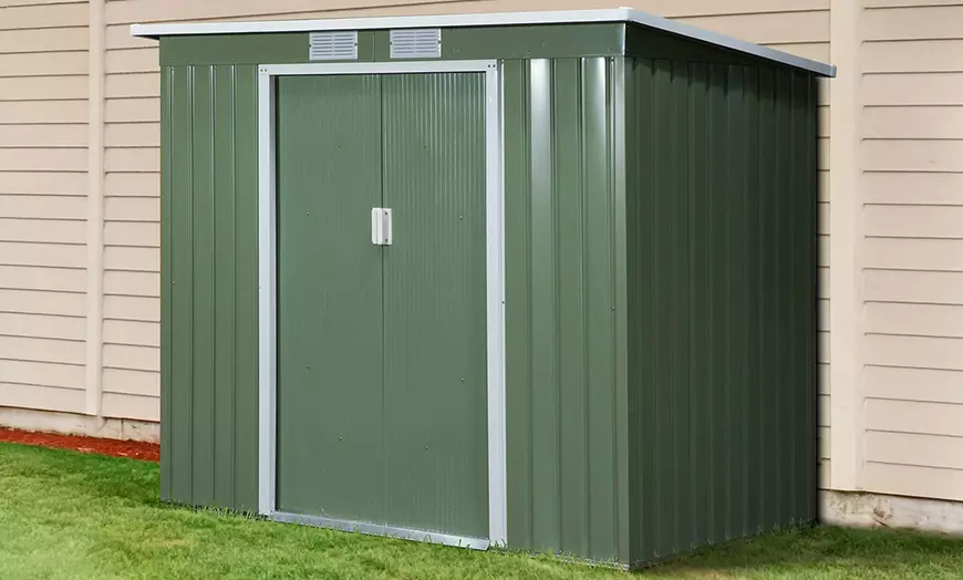 Image 1: Outsunny Lean To Garden Shed in Galvanised Steel, 5.6x6.9ft or 7x4ft