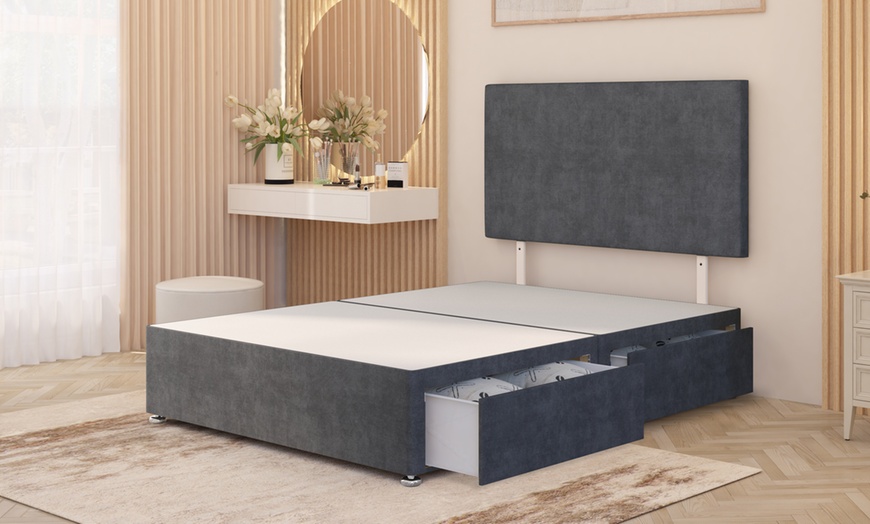 Image 4: Plush Velvet 4-Drawer Divan Bed Set