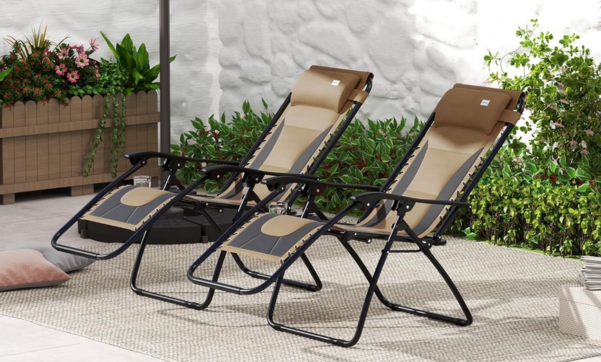 Image 3: Outsunny Zero Gravity Lounger Chairs (Set of 2)