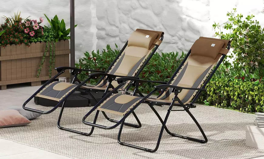Image 3: Outsunny Set of Two Zero Gravity Lounger Chairs