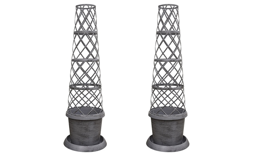 Image 8: Tower Patio Pot Modern Grey or Black with Gold