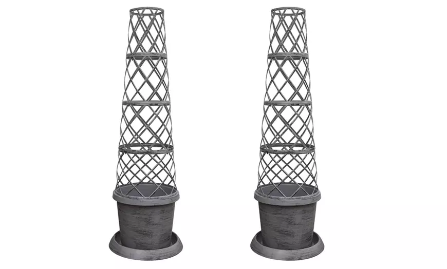 Image 8: 1 or 2 Tower Patio Pot with Trellis - Modern Grey or Black with Gold