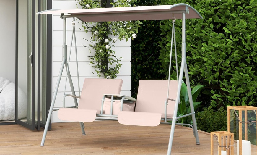 Image 4: Outsunny Two-Seater Garden Swing Chair in Beige or Black