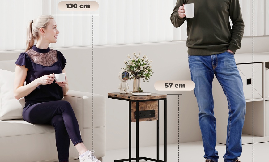 Image 6: HomCom C-Shaped Side Table, Foldable with Charging Station