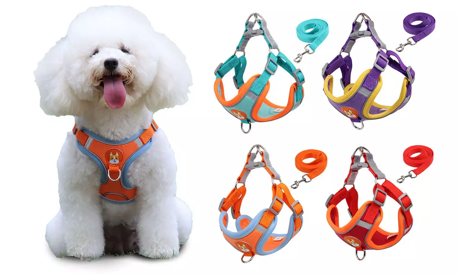 Dog Harness Leash Set with Collar Reflective No Pull for Small Dogs