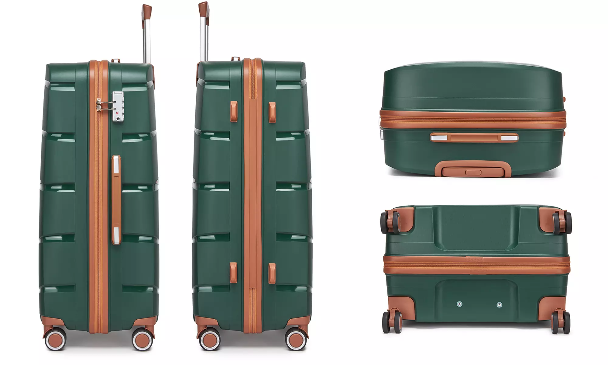 Maletas de ruedas rígidas en color verde con cerradura TSA, de Kono