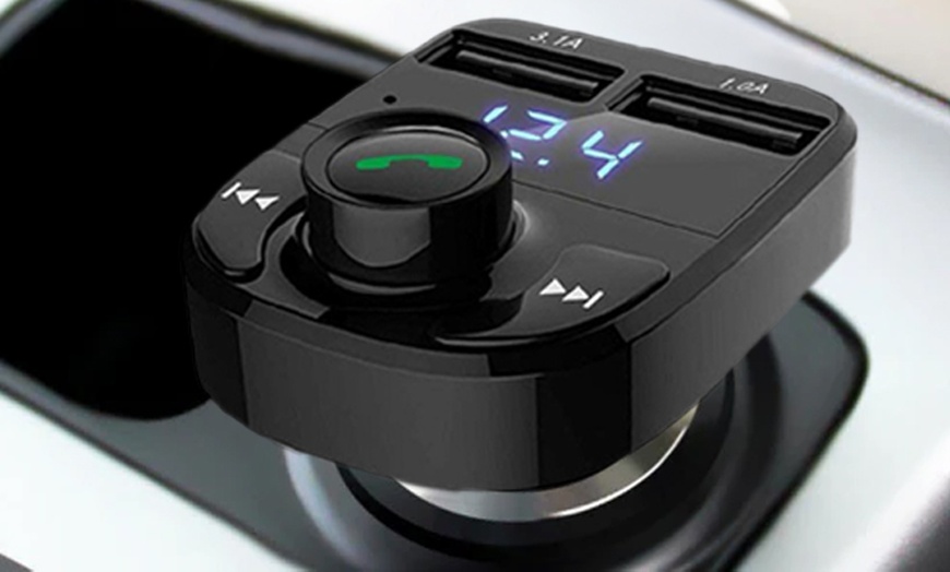 Image 1: Bluetooth Car Kit FM Transmitter Wireless Radio Adapter USB Charger