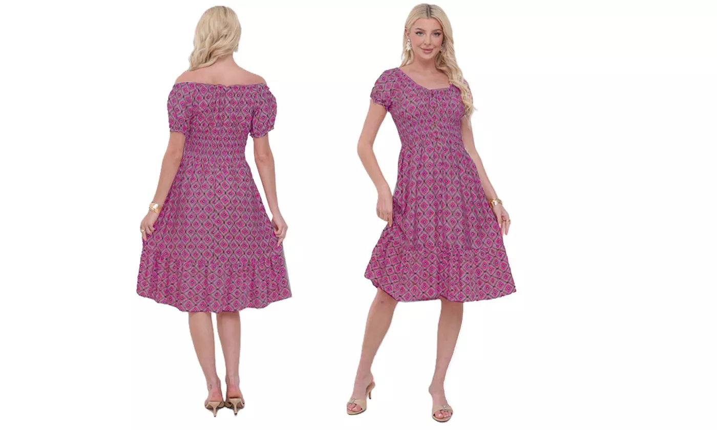 Women's Printed Bardot Gypsy Midi Dress