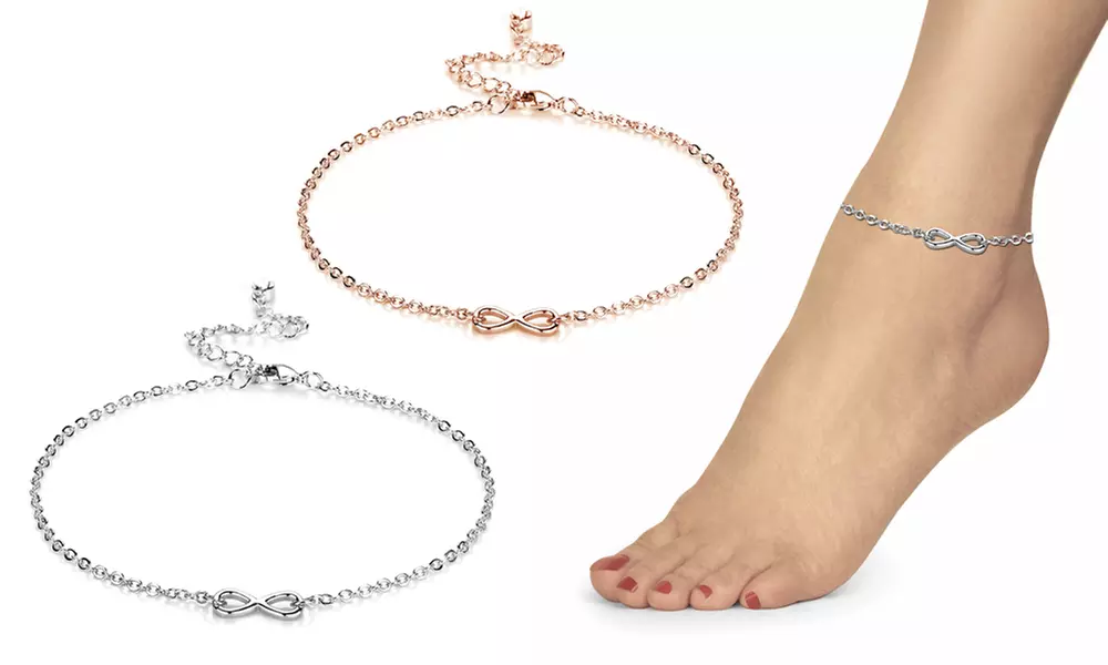 1x oder 2x Philip Jones Fußkette mit Unendlich-Zeichen mit Zircondia® Kristall in Silber, Gold oder Roségold - Primary Image