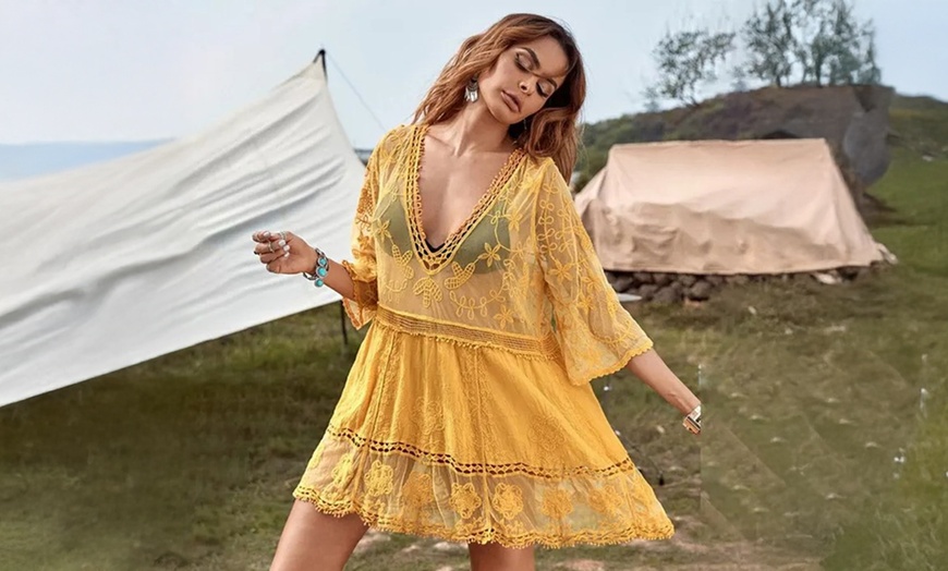 Image 8: Boho-Style Lace Cover-Up Beach Dress