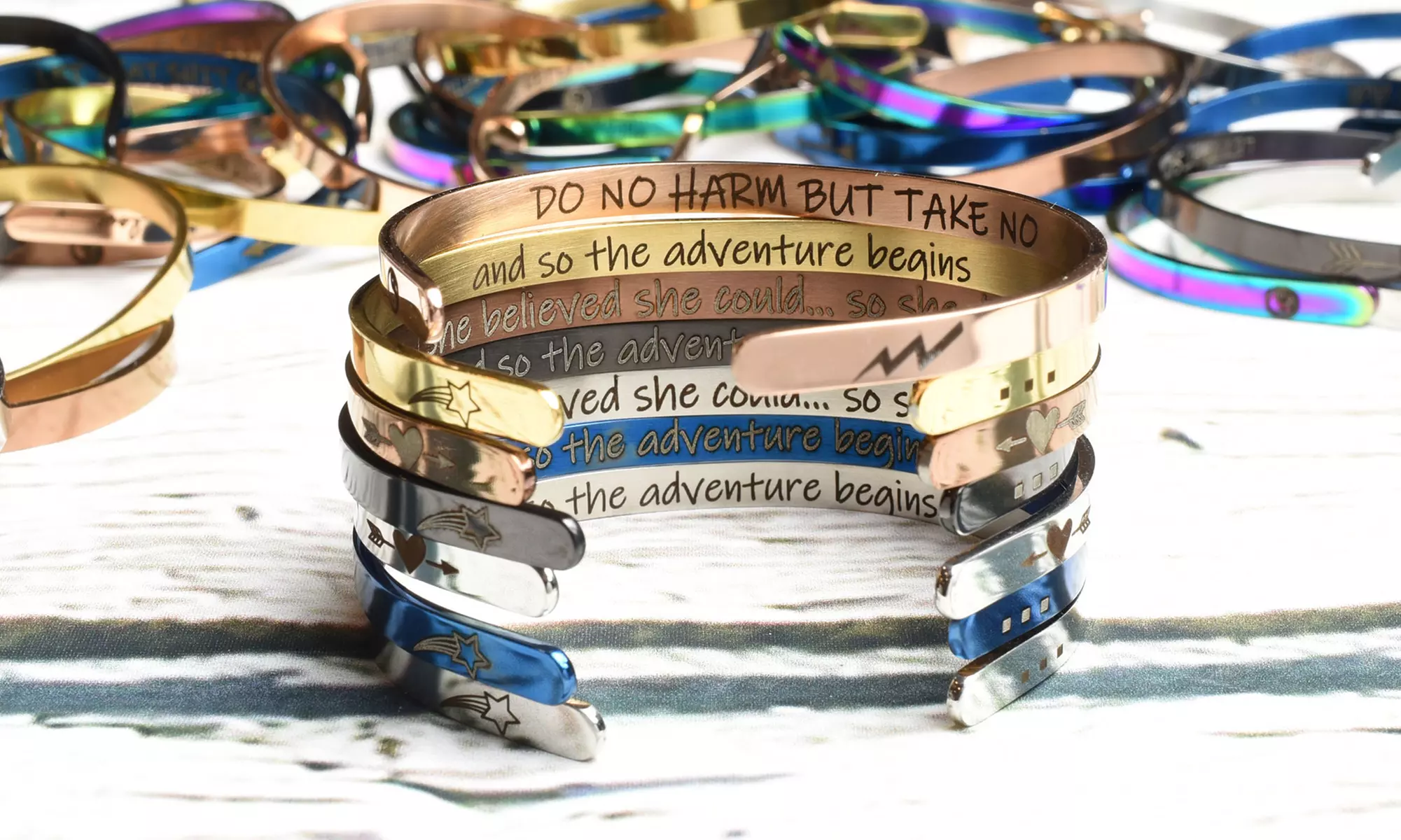 Fun Inspirational 5mm Stainless Steel Cuff by Pink Box - Primary Image