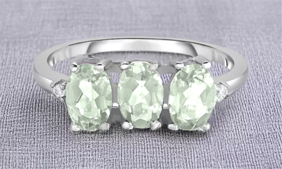 3.00 CTTW Genuine Green Amethyst Tri Stone Ring Sizes 6-9