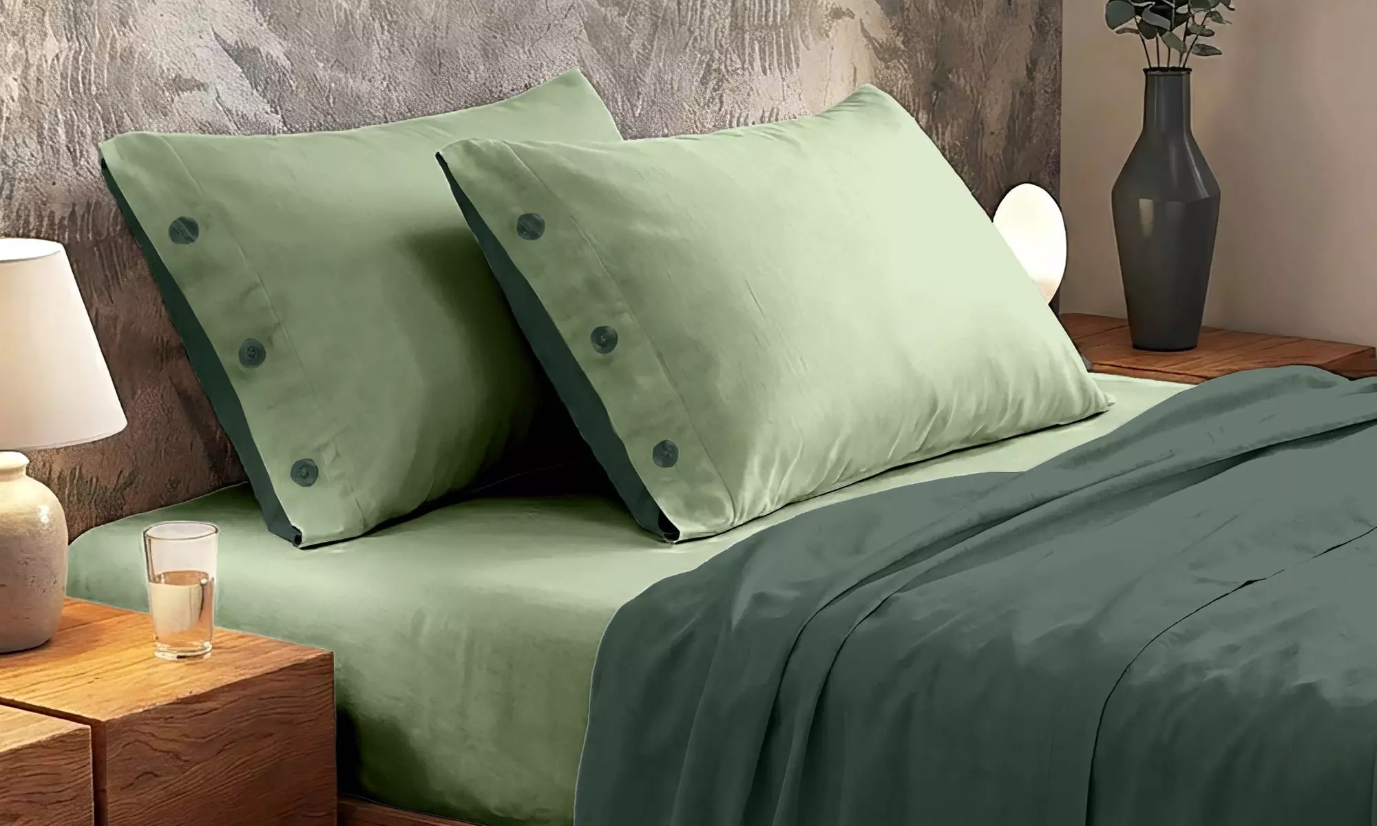 Completo lenzuola bicolore matrimoniale in cotone