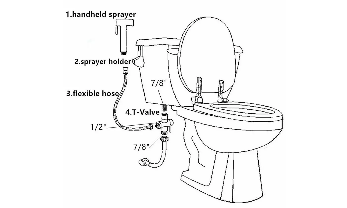 Bidet Sprayer Shattaf Toilet Hose Kit Stainless Brass 7/8 1/2 T-Adapter