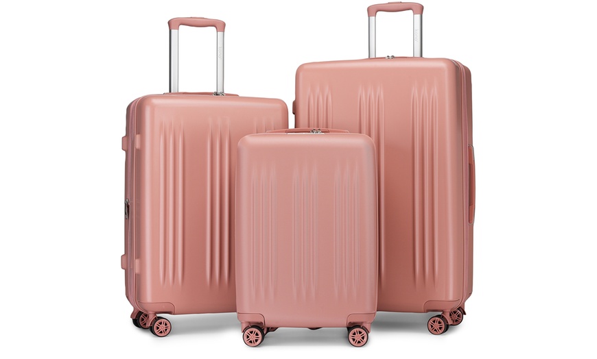 Image 23: Five-Piece Striped Expandable ABS+PC 20", 24'' and 28'' Suitcase 