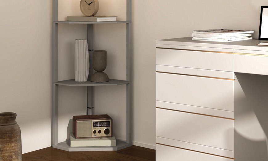 Image 13: HOMCOM Corner Floor Lamp with Shelves