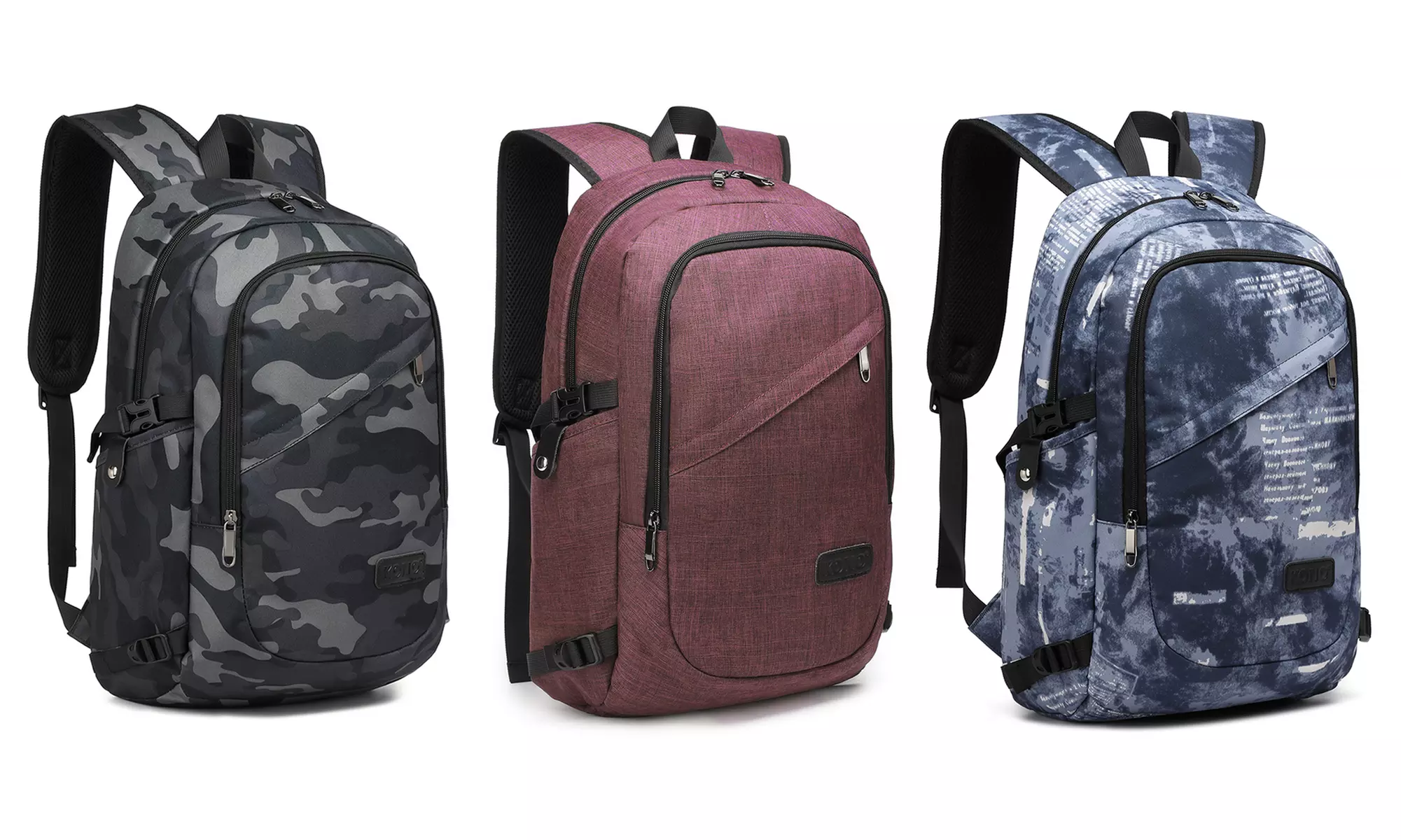 20L Reiserucksack Businessrucksack Schultasche mit USB-Anschluss in Blau, Camouflage oder Pink - Primary Image