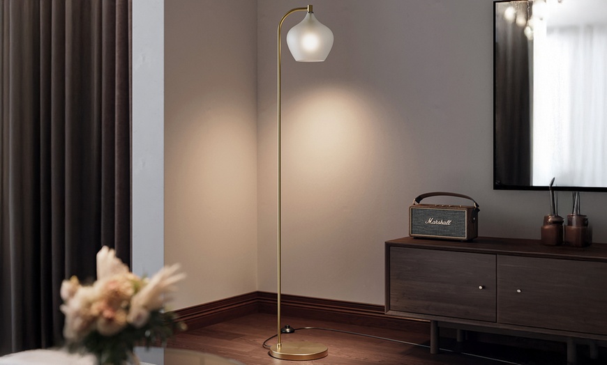 Image 1: Living And Home Gold Floor Lamp, Frosted Glass Shade, 150cm Height