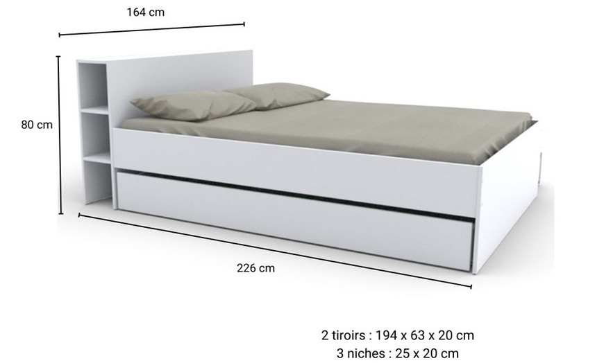 Image 5: Lit Riga, 160 x 200 cm, avec tête de lit et tiroirs de rangement