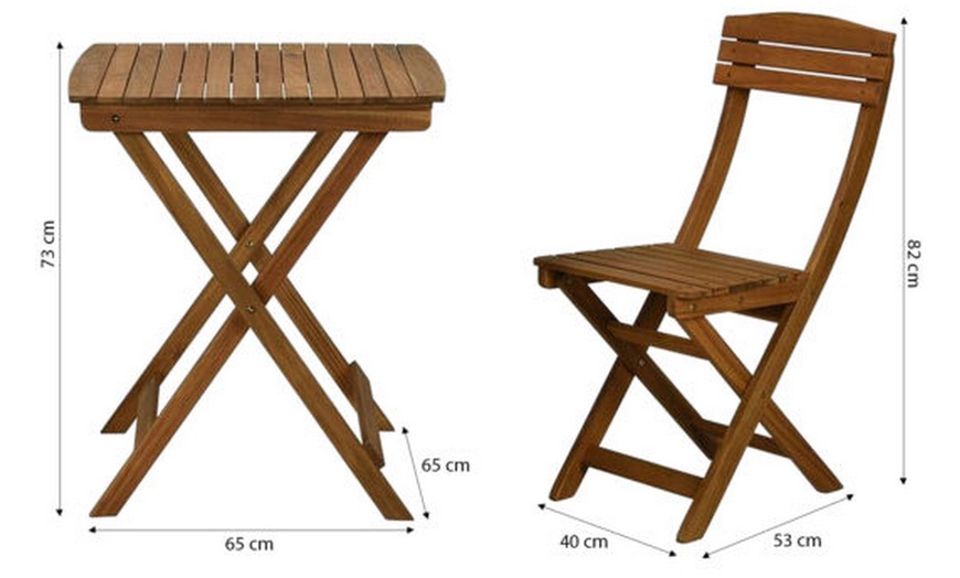 Image 6: 3-Piece Acacia Wood Folding Garden Bistro Set
