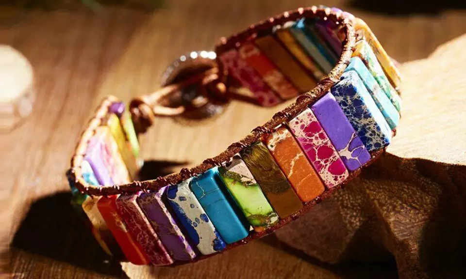 7 Chakra Bracelets with Real Stones Rainbow Wrap Healing Bead Bracelet