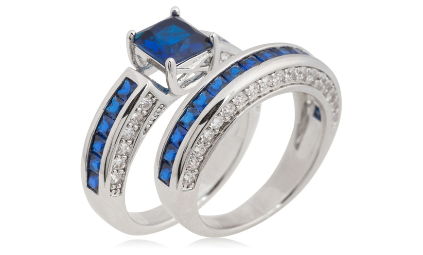 Image 8: Doppio anello veretta e solitario Destiny con zircone blu zaffiro