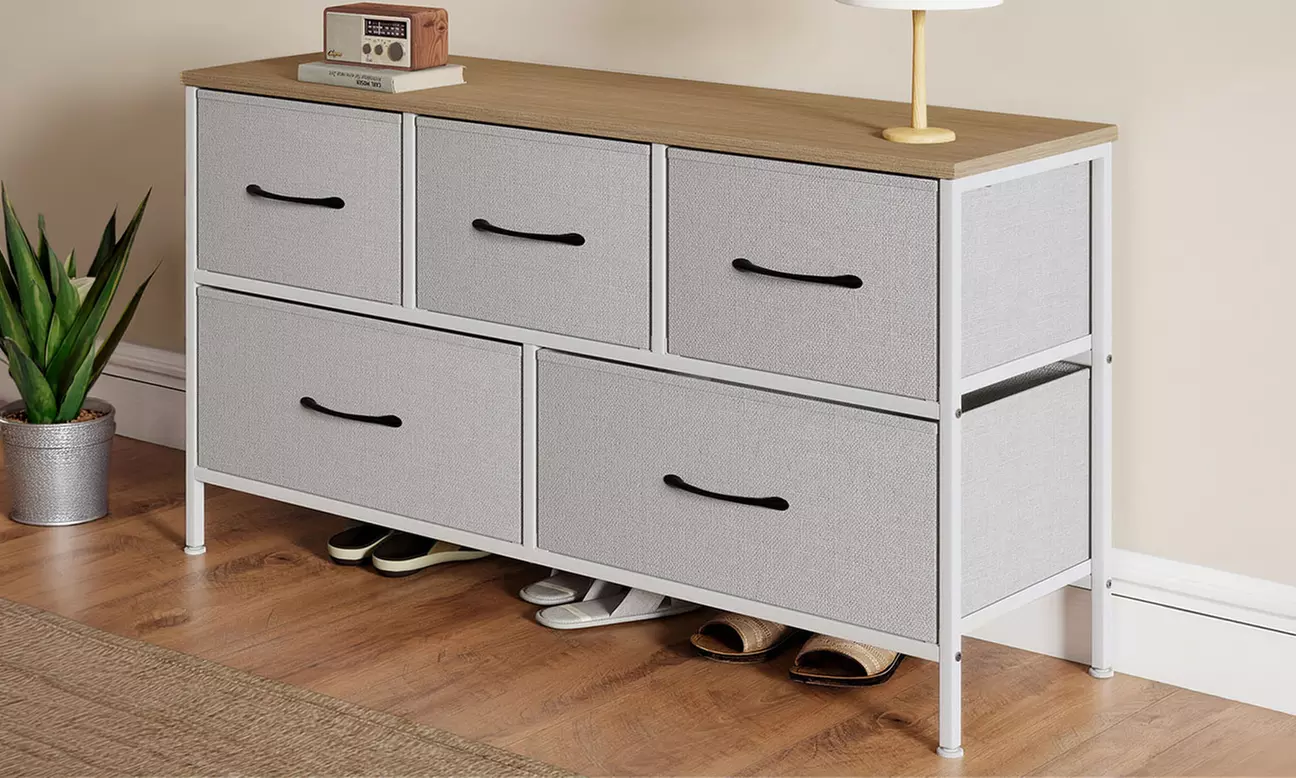 Fabric Chest of Drawers Collection - Rustic Wood & Grey Storage Units