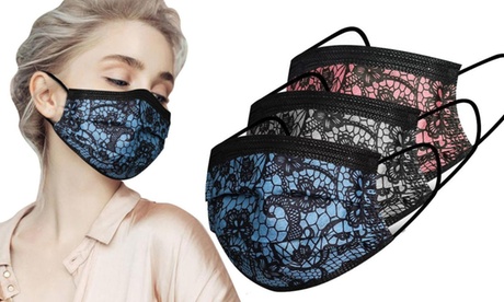 50 mascherine monouso con dettagli floreali, disponibili in 3 colori