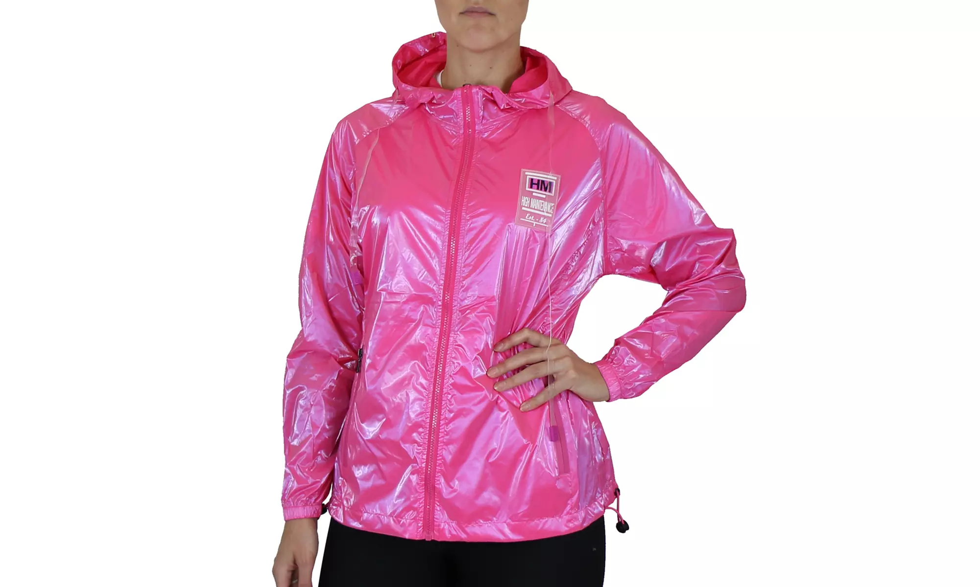 Women's Hooded Shiny Metallic Fashion Windbreaker Jacket (Sizes, S-XL)