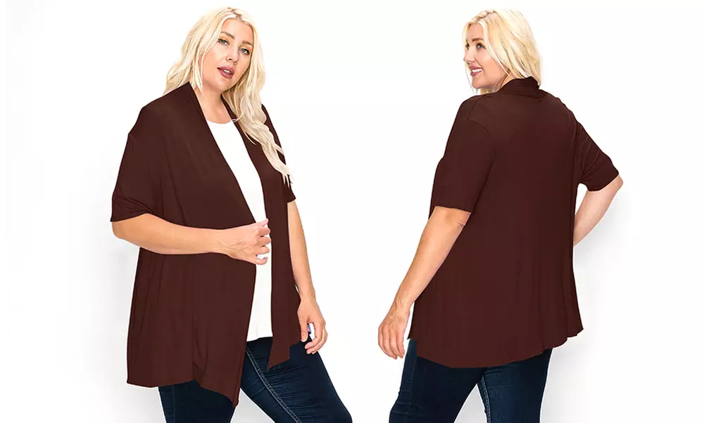 Women's Plus Size Casual Short Sleeve Open Front Cardigan