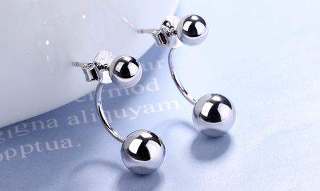 18 Karat White Gold Front to Back Ball Earrings 18 Karat White Gold Plated