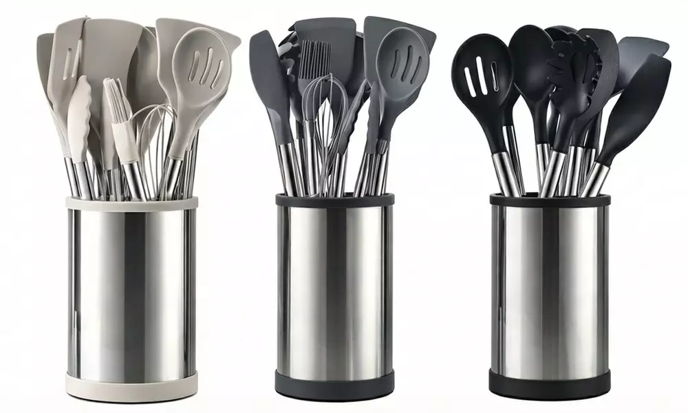 Set de 12 ustensiles de cuisine en silicone avec support