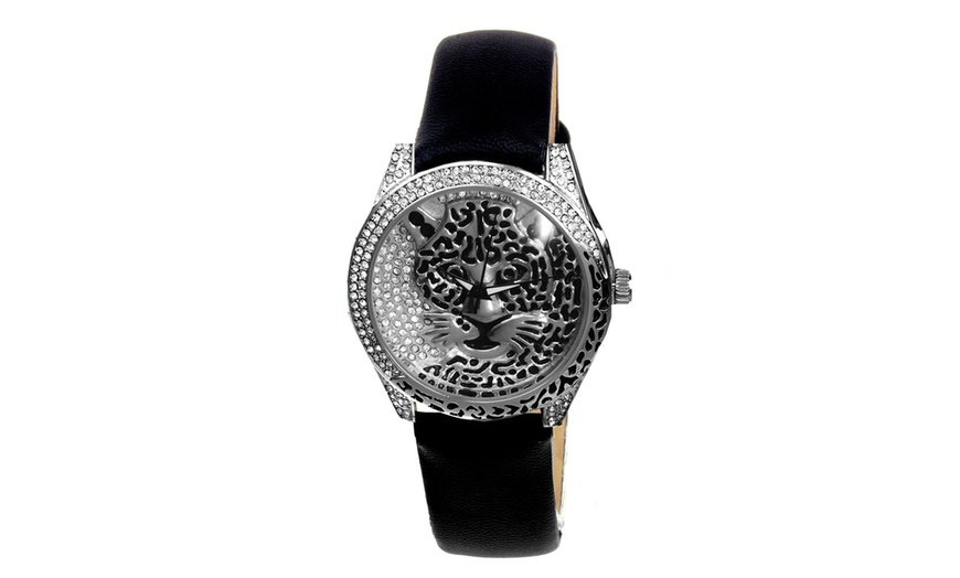 Image 7: Reloj con cristales brillantes y correa de cuero de SC Crystal