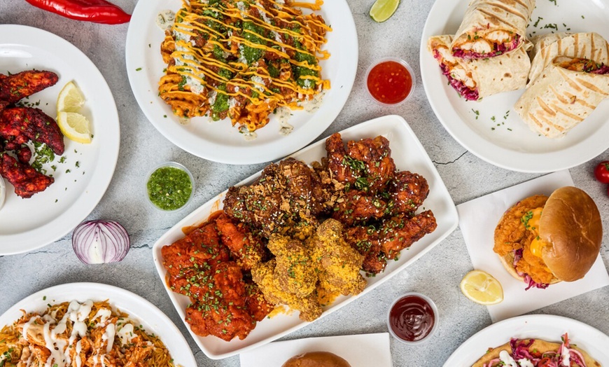 Image 2: Indian Fusion Food:For 1 or 2: Any Wrap, Burger, Loaded Box/Naan Pizza