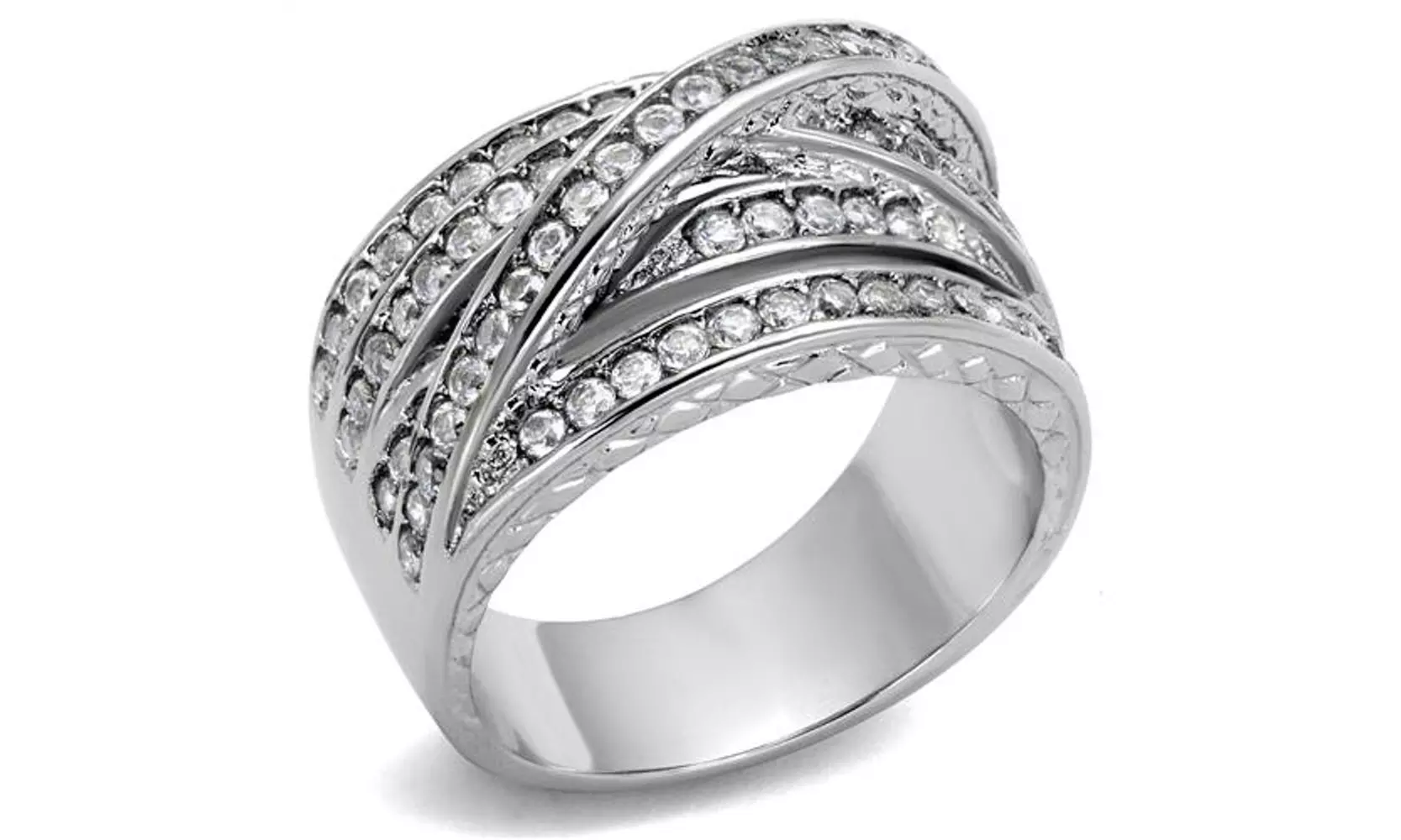 Womens Round Cut Cubic Zirconia and Stainless Steel Anniversary Ring