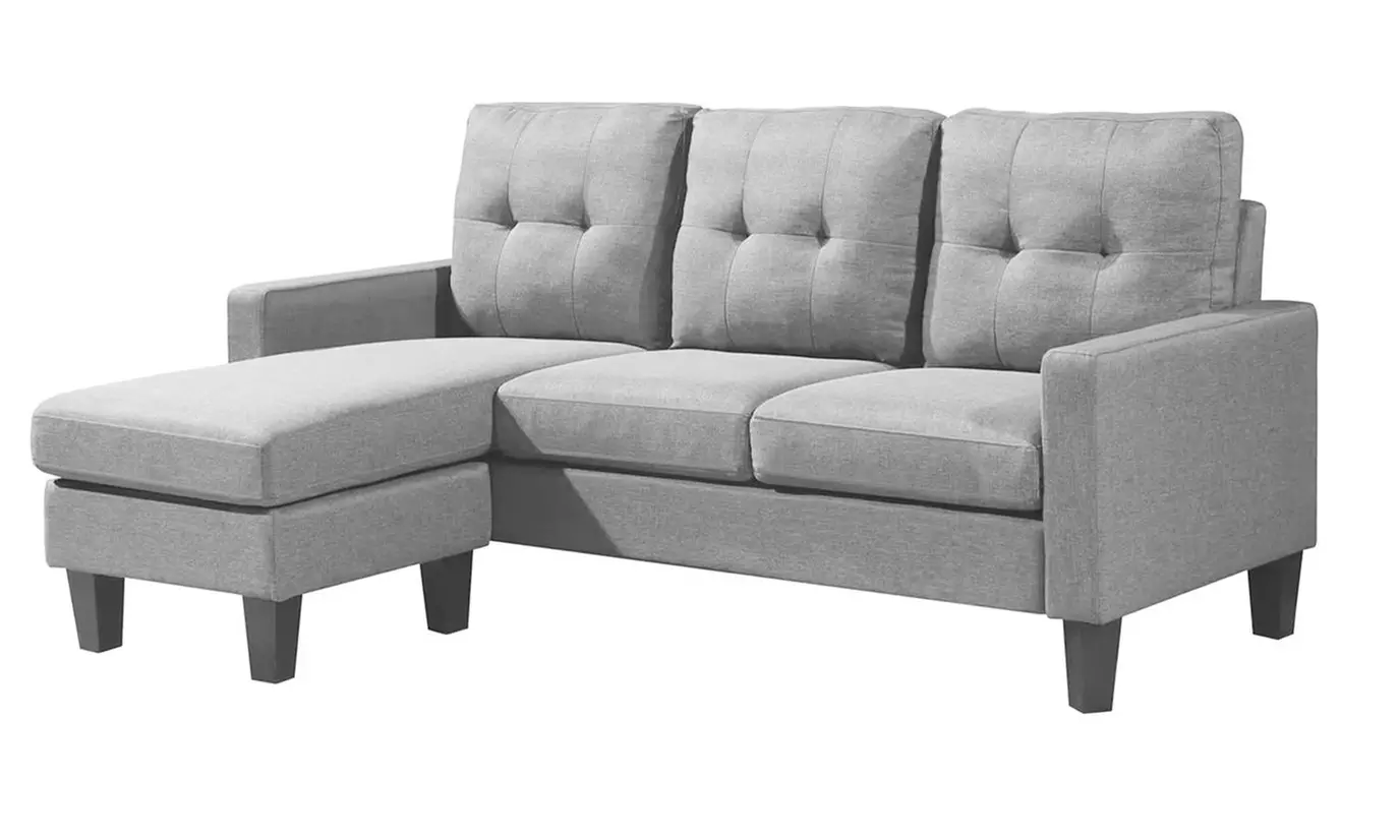Reversible Velvet L-Shaped Sectional Sofa with Ottoman Corner Couch