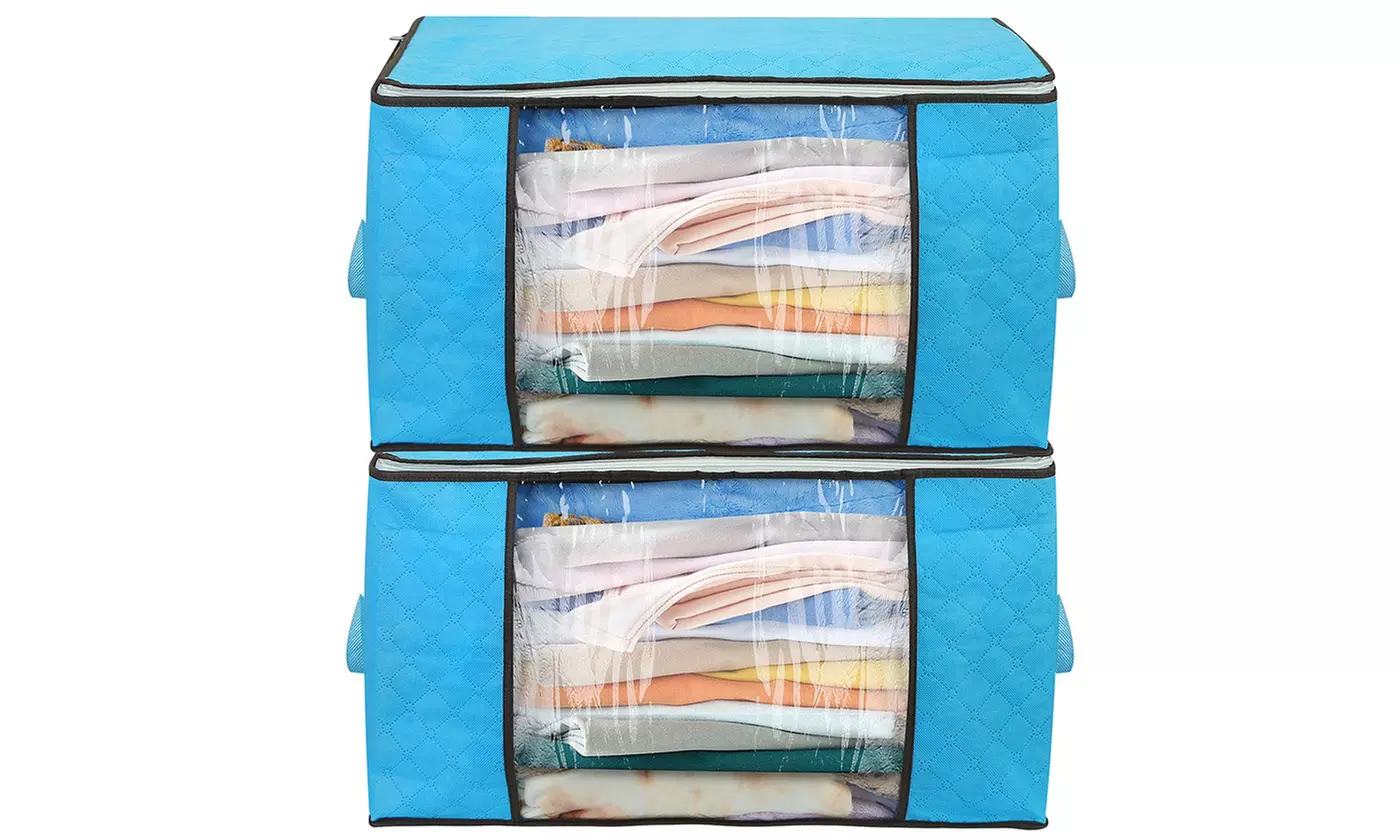 NewHome 90L Foldable Clothes Storage Bags with Window Closet Organizer (2-Pack)