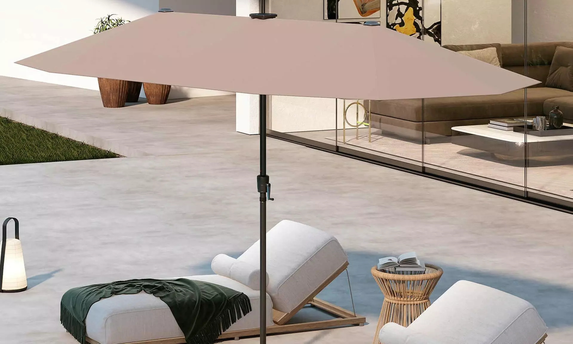Costway 13ft Outdoor Double-Sided Table Umbrella with Optional LED Lights