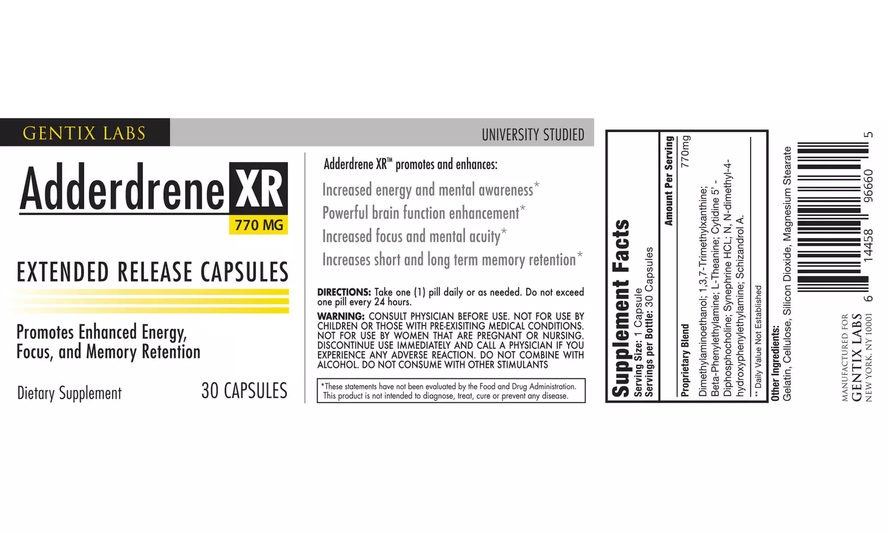 Gentix Labs Adderdrene XR Energy, Focus, Memory Supplement (30-Count) - Second Medium
