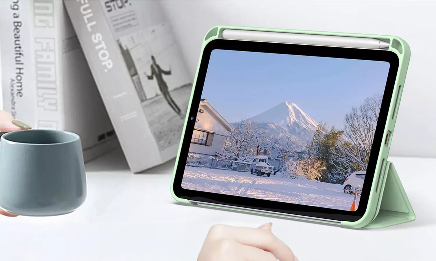 Clear Back Case for iPad mini 6 with Pencil Holder, Slim Stand Shockproof Cover