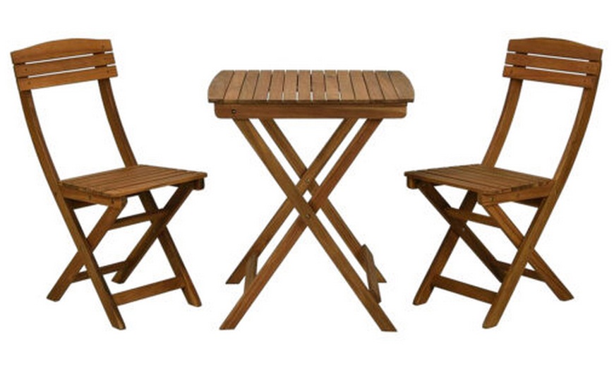 Image 2: 3-Piece Acacia Wood Folding Garden Bistro Set
