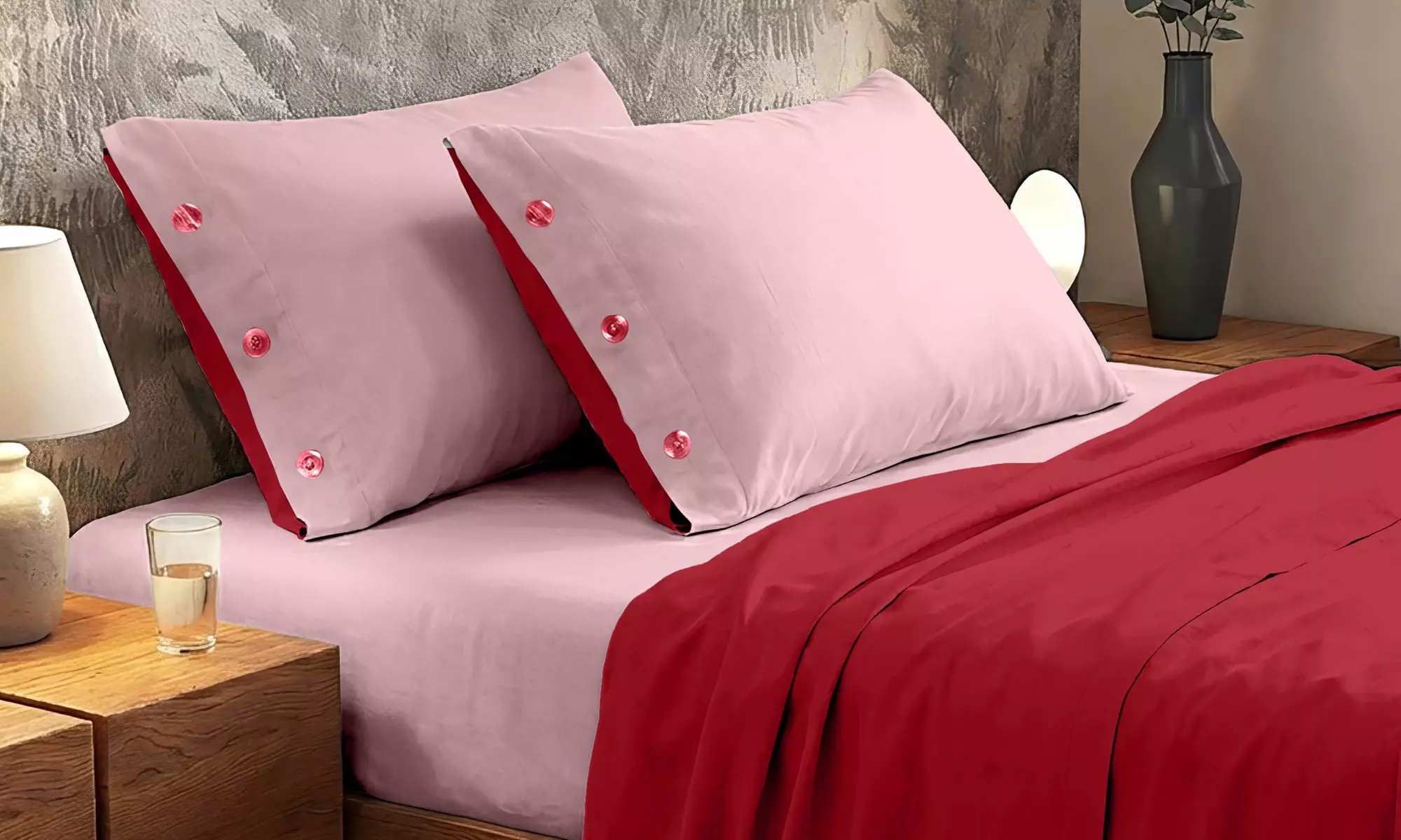 Completo lenzuola bicolore matrimoniale in cotone