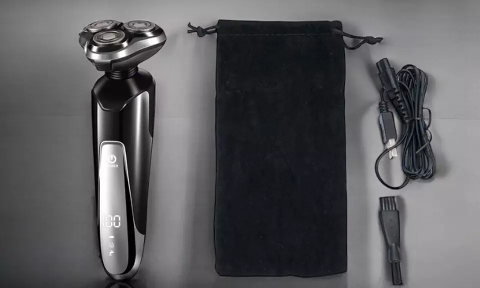 Rasoir électrique à 3 têtes LED avec câble de recharge, brosse de nettoyage et étui - Second Medium