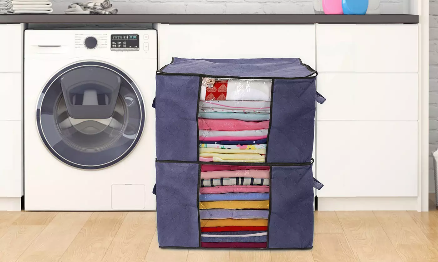 NewHome 90L Foldable Clothes Storage Bags with Window Closet Organizer (2-Pack)