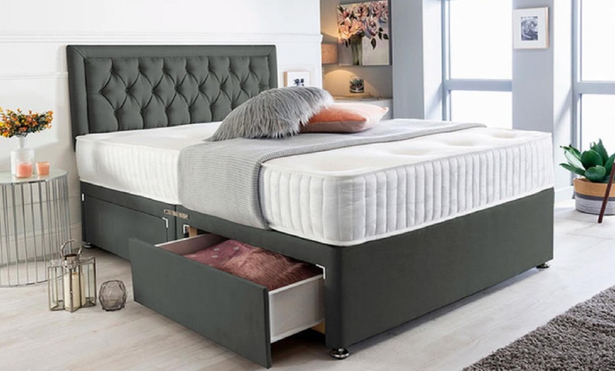 Image 3: Chesterfield Plush Divan Bed with Memory Foam Sprung Mattress 