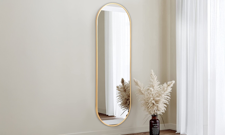 Image 1:  Oval Wall Mirror with Metal Frame 