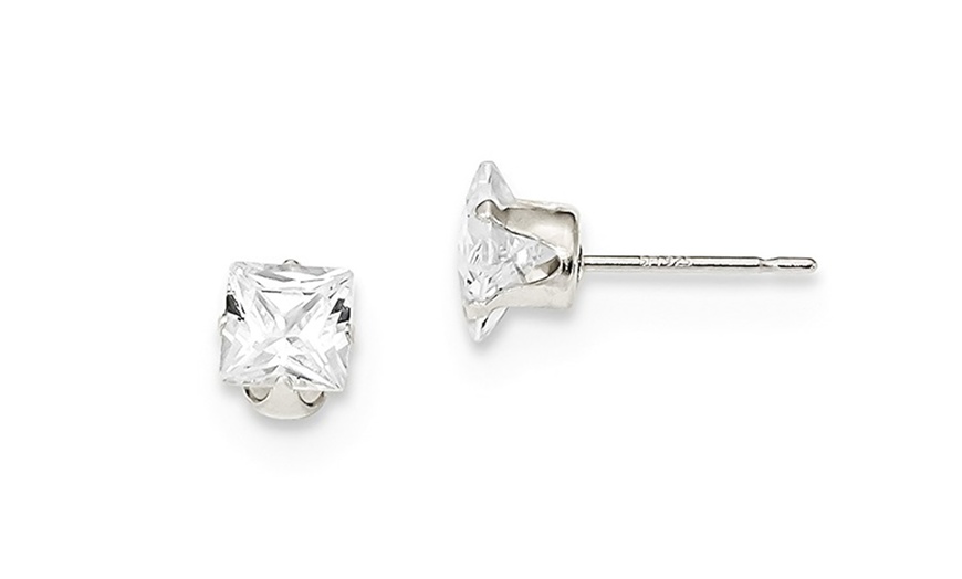 Image 2: Paris Jewelry 925 Sterling Silver 5mm Square Cubic Zirconia Stud Earrings