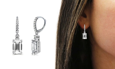 Emerald Cut Crystal Leverback Back Earrings Made With Crystals From Swarovski Brass Silver Crystal
